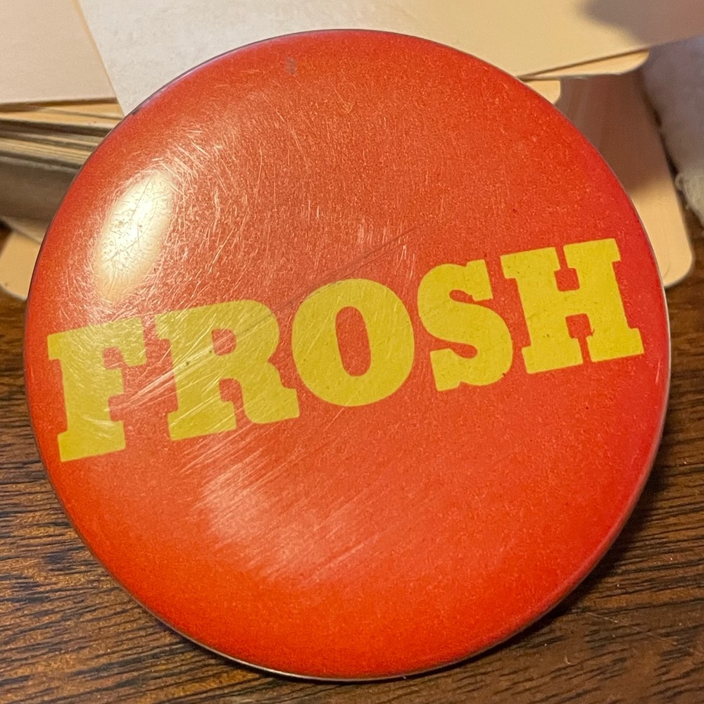 Vintage Frosh Pin 70’s Orange & Yellow Design